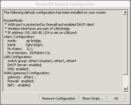 RouterOS Default Configuration